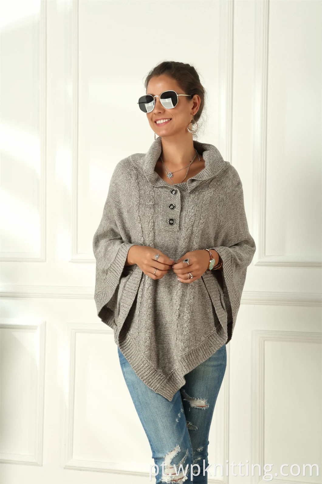 Manto de xale de tamanho grande casaco irregular de suéter solto mulheres malhas